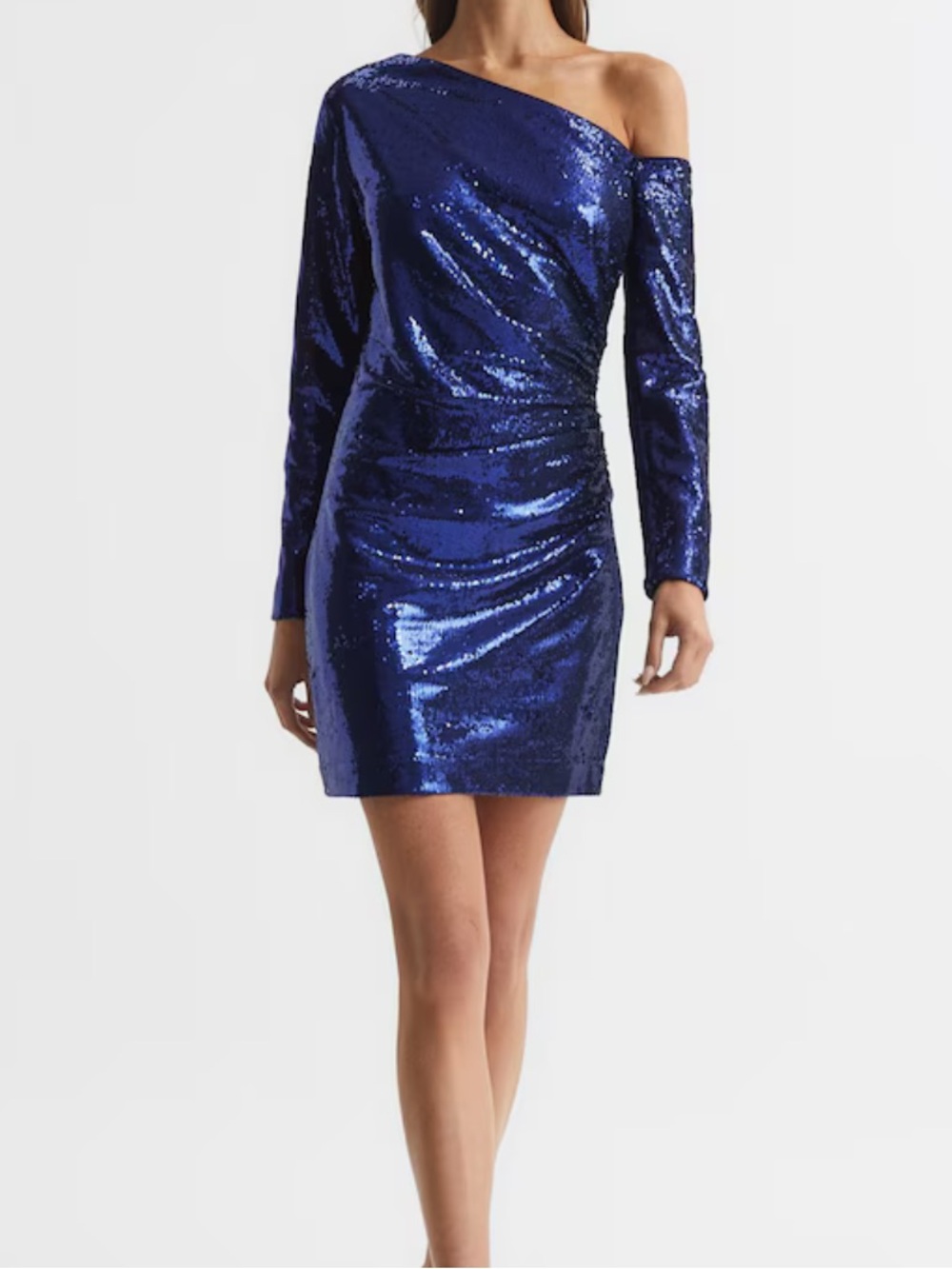 Reiss NWT Tamara Sequin Mini Dress 6 Blue One Shoulder